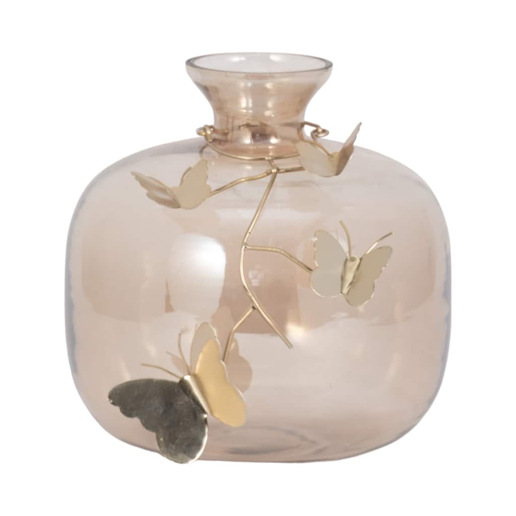 Sagebrook Home Decorative Vase Glass Metallic Butterfly Accent 10" Gold