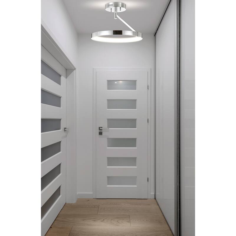 Ajax 17.5" Dimmable Integrated LED Metal Semi-Flush Mount, Chrome by JONATHAN Y