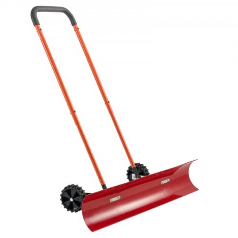 Rolling Snow Shovel with 37.8" Wide Blade and Dual Directional Tilt for Driveway and Walkway Clearing - 37.61” x 16.54” x 52.96”