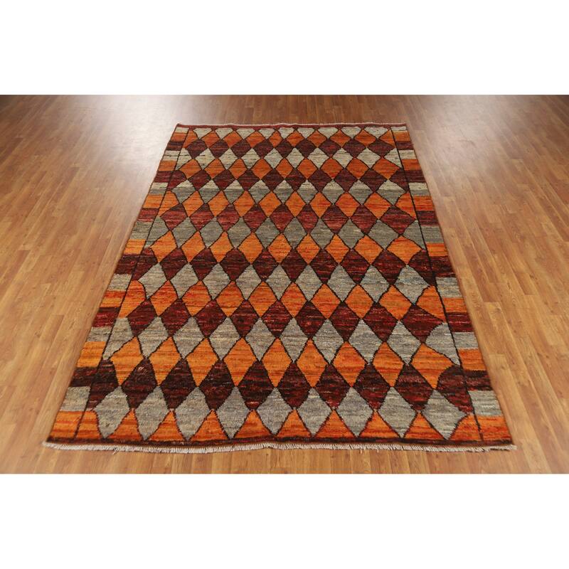 Tribal Trellis Moroccan Oriental Area Rug Handmade Wool Carpet - 6'9" x 9'8"