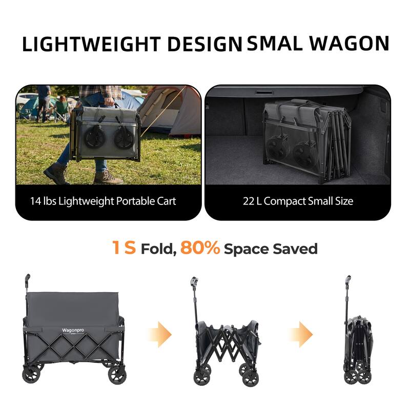 Upgraded 5*2"Wide Wheels-Expandable Dual-Layer Utility Wagon with 100% Extra Space, 220lbs Capacity Grocery Cart for Camping