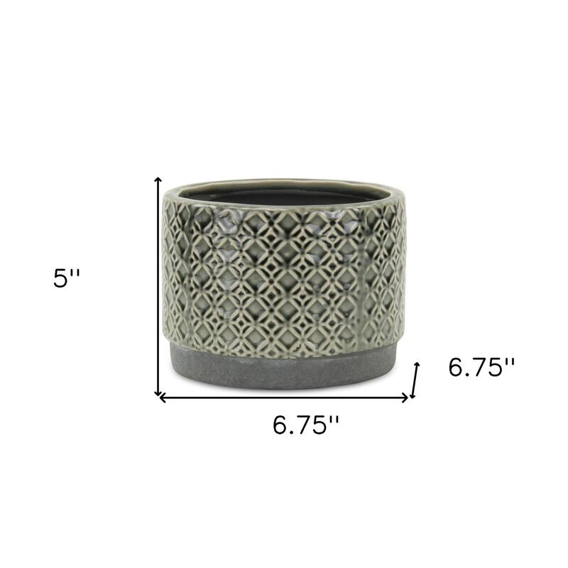HomeRoots 7" Gray Geometric Ceramic Indoor Outdoor Round Pot Planter