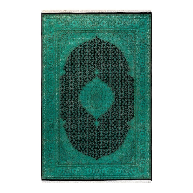 Overton Hand Knotted Wool Vintage Inspired Modern Contemporary Overdyed Green Area Rug - 6' 2" x 9' 4"