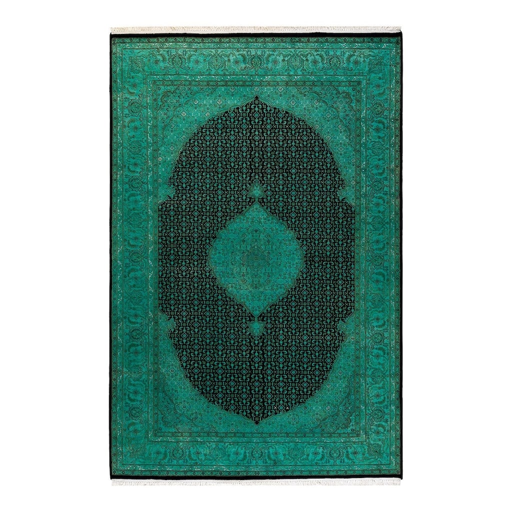 Overton Hand Knotted Wool Vintage Inspired Modern Contemporary Overdyed Green Area Rug - 6' 2" x 9' 4"
