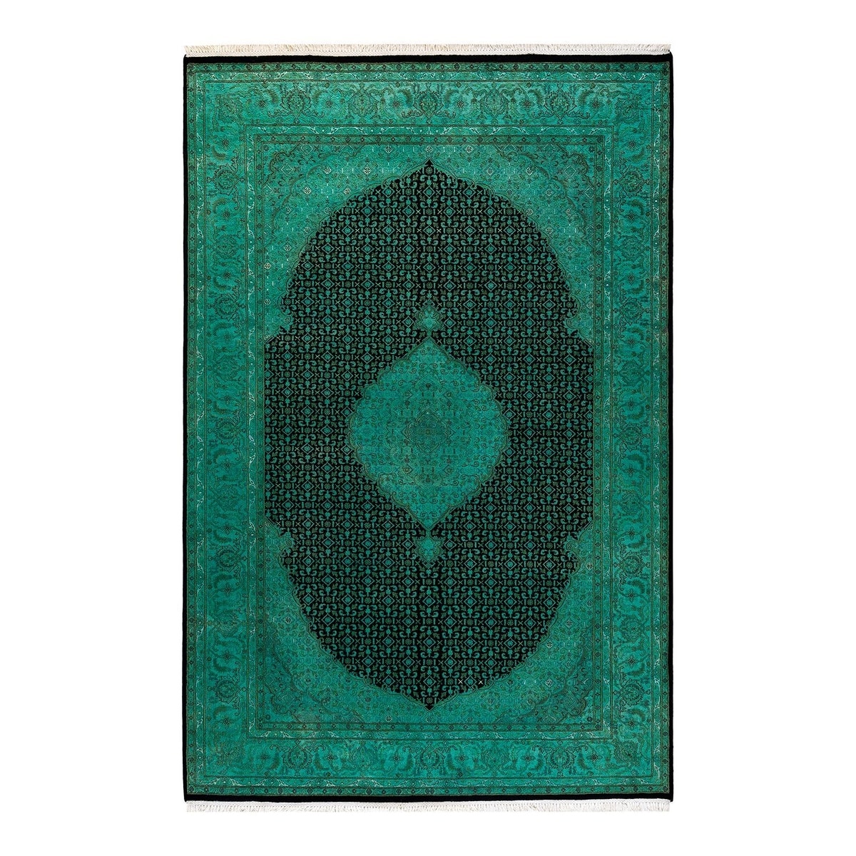 Overton Hand Knotted Wool Vintage Inspired Modern Contemporary Overdyed Green Area Rug - 6' 2" x 9' 4"