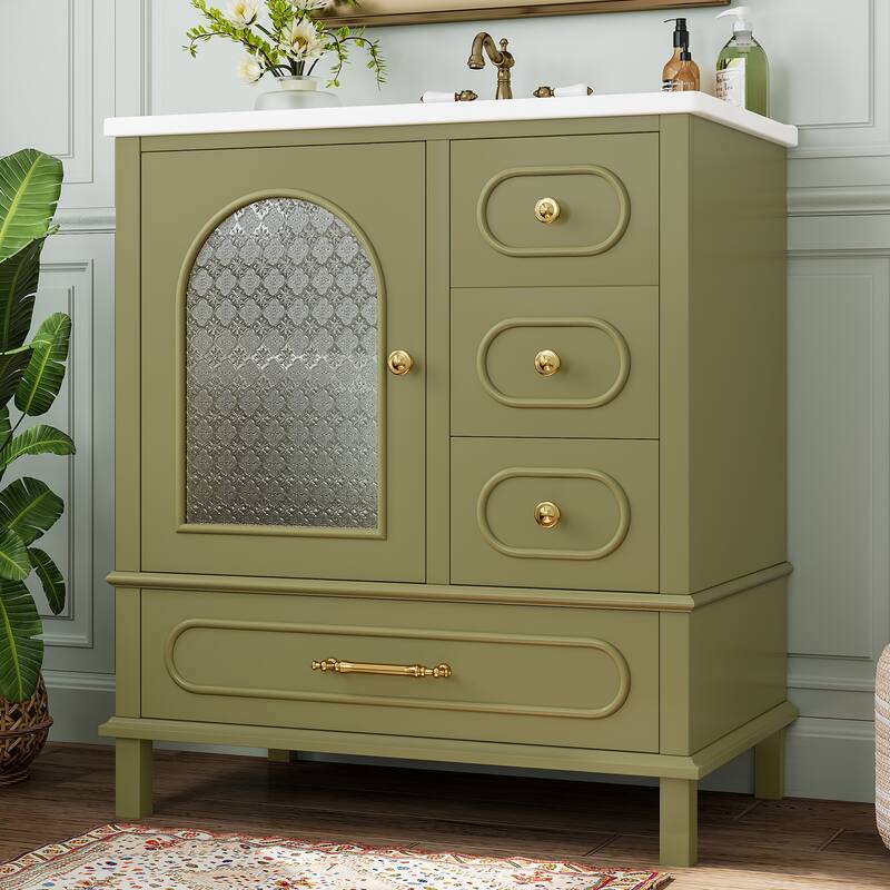 30" Bathroom Vanity with Sink, Free Standing Single Vanity Set with 3 Storage Drawers