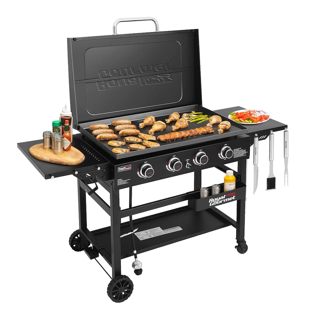 Royal Gourmet 35-Inch Flat Top 4-Burner Gas Griddle with Hard Cover,Black
