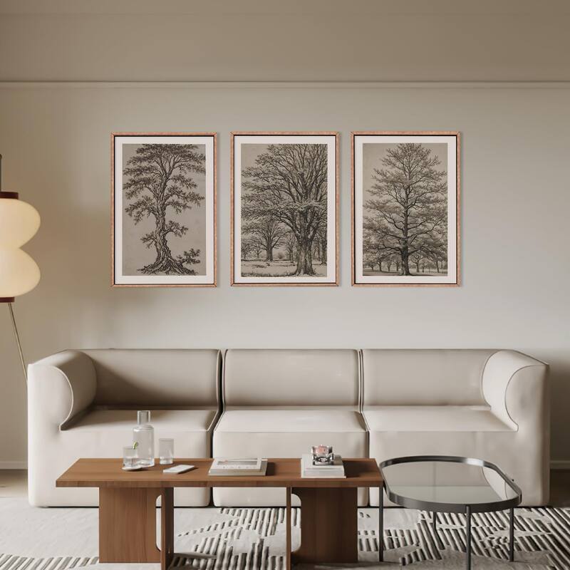 Neutral Tree Sketch Framed Canvas Wall Art Set