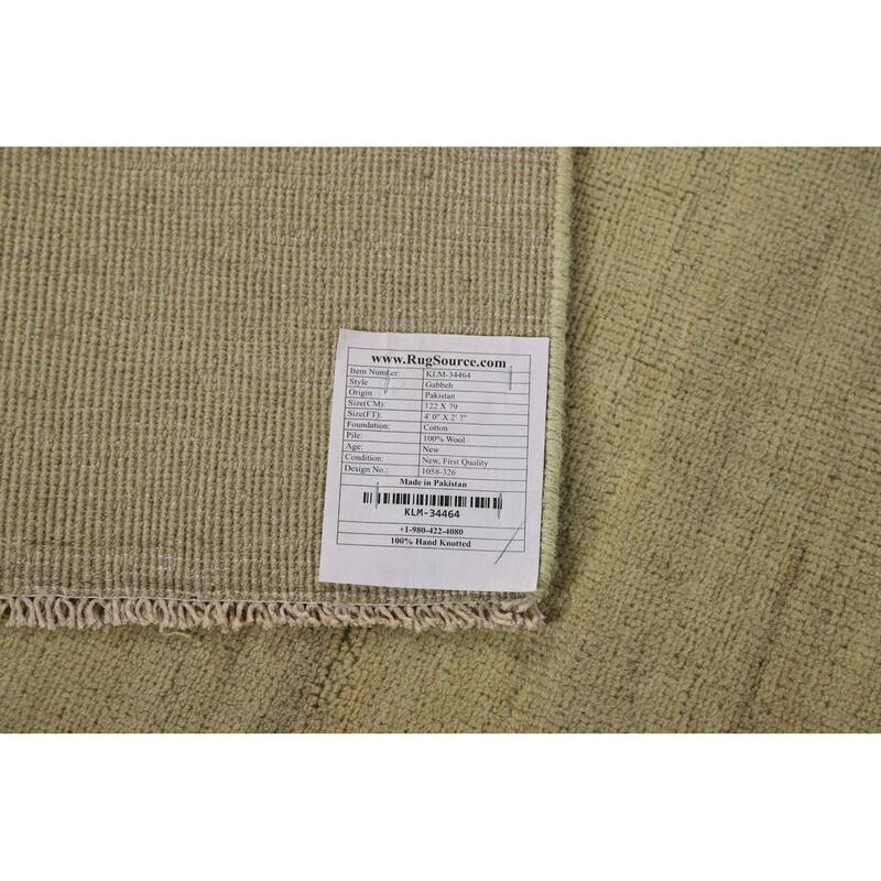 Modern Gabbeh Oriental Foyer Rug Hand-Knotted Green Wool Carpet - 2'7"x 4'0"
