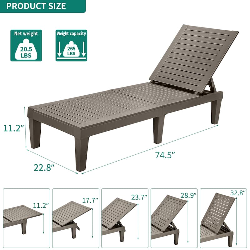 Outdoor Chaise Lounge Chairs (Set of 2) with Adjustable Backrest