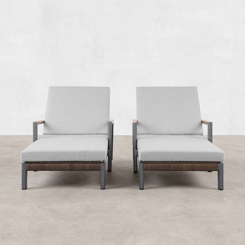 Arlo Teak & Wicker Aluminum Dual-Use Outdoor Chaise Lounge (Set of 2)