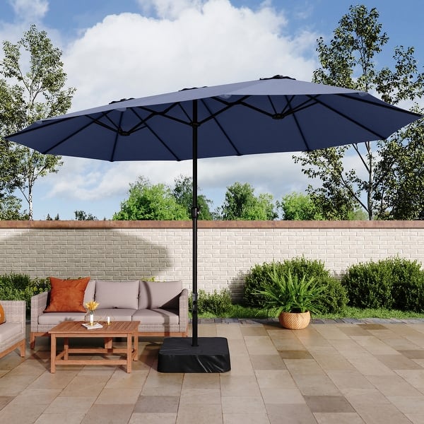 slide 2 of 13, MAISON ARTS 15ft Double-Sided Patio Extra Large Twin Umbrella with Base Included Navy Blue