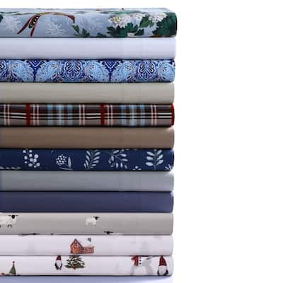 Azores Home 170-GSM Cotton Flannel Printed or Solid Extra Deep Pocket Sheet Set
