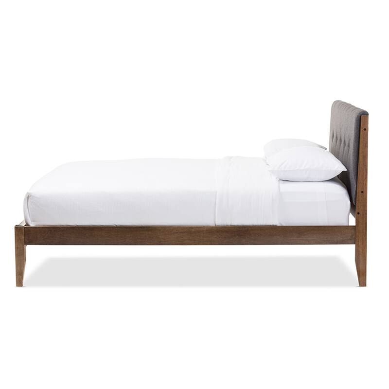 Mid-Century Platform Bed - Modern Grey Bed Frame, Solid Wood, Sleek Design, Easy Assembly