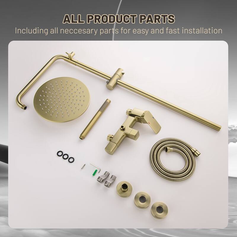 47"H Solid Brass Wall-Mounted Exposed Shower System with Tub Spout (Valve Included)
