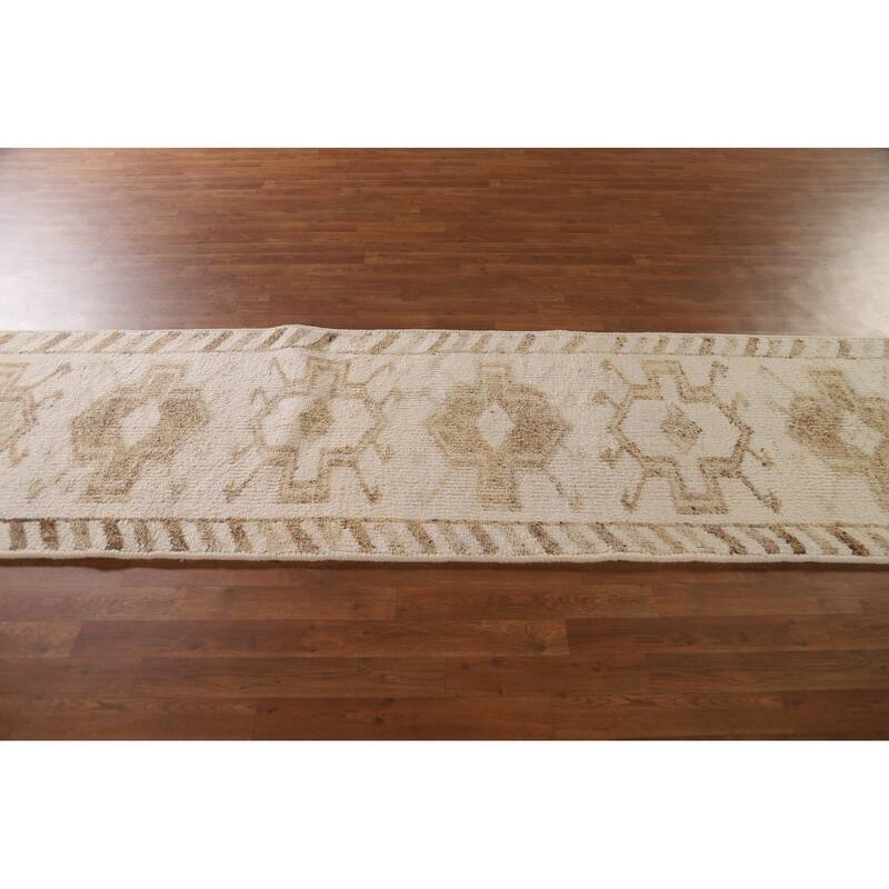 Anatolian Turkish Runner Rug Hallway Handmade Beige Wool Carpet - 2'10"x 12'7"