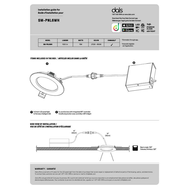 DALS Lighting Smart RGB and CCT Recessed Panel Light