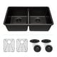 preview thumbnail 1 of 37, Lexicon Granite 32 Inch 50/50 Double Bowl Undermount Kitchen Sink Kit Galaxy Black
