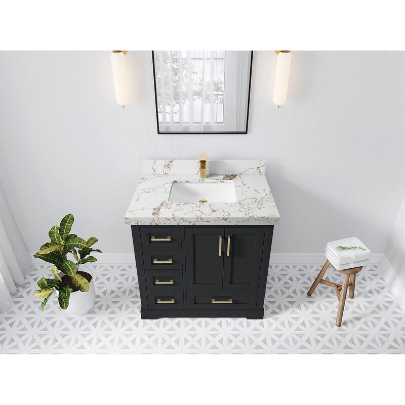 Willow Collections 36 x 22 Boston Center Sink Right Bathroom Vanity with Countertop