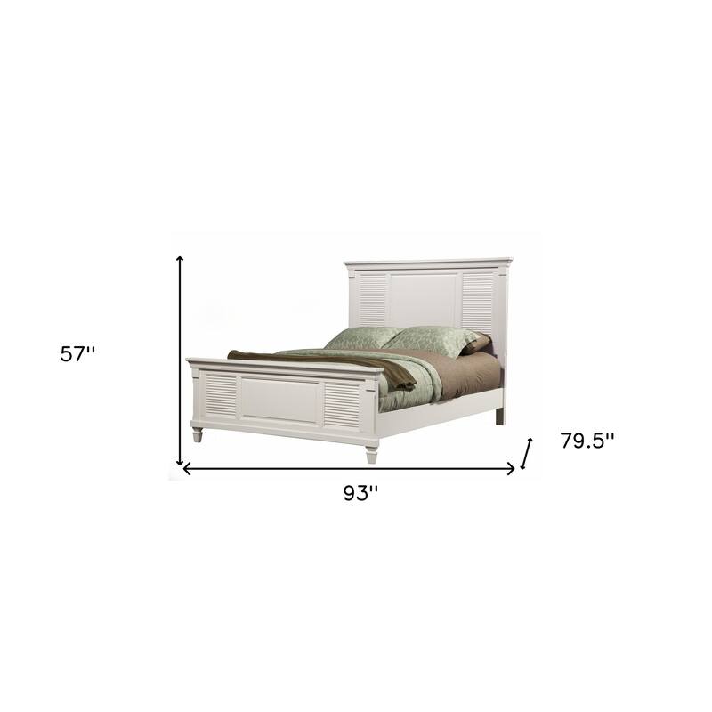 HomeRoots White Ribbed Texture Solid Wood California King Bed Frame