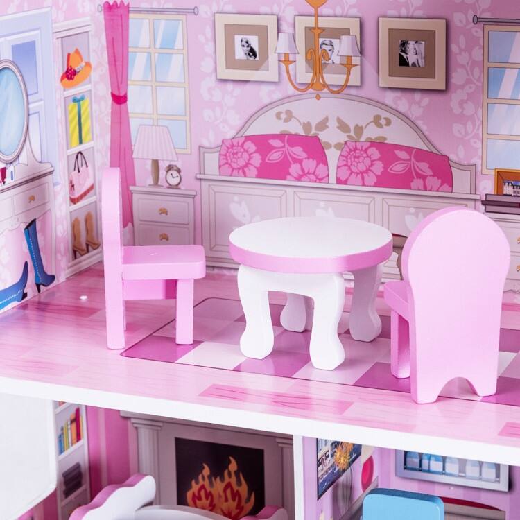 28" Pink Dollhouse with Furniture - 24" x 11" x 28"