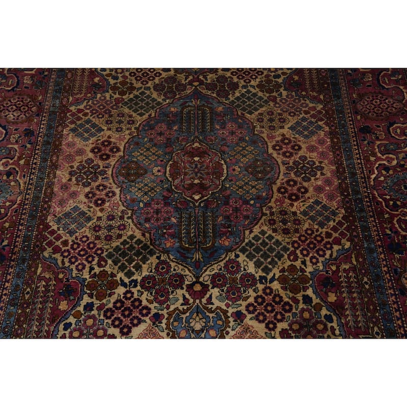 Hand Knotted Oriental 100% Silk Carpet Traditional Floral Beige & Ivories Kashan Area Rug - 6' 8'' X 4' 3''