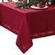 preview thumbnail 4 of 8, Poinsettia Noel Laser Cut Tablecloth 52" Square - Red