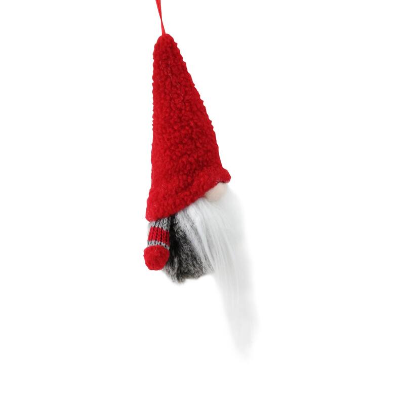 Striped Faux Fur Santa Gnome with Plush Hat Christmas Ornament - 6" - Red and Gray