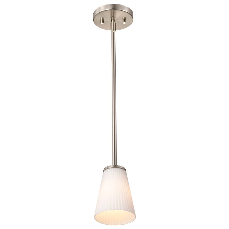 Royale Mini Pendant Brushed Nickel Finish Ribbed White Glass - Brushed Nickel