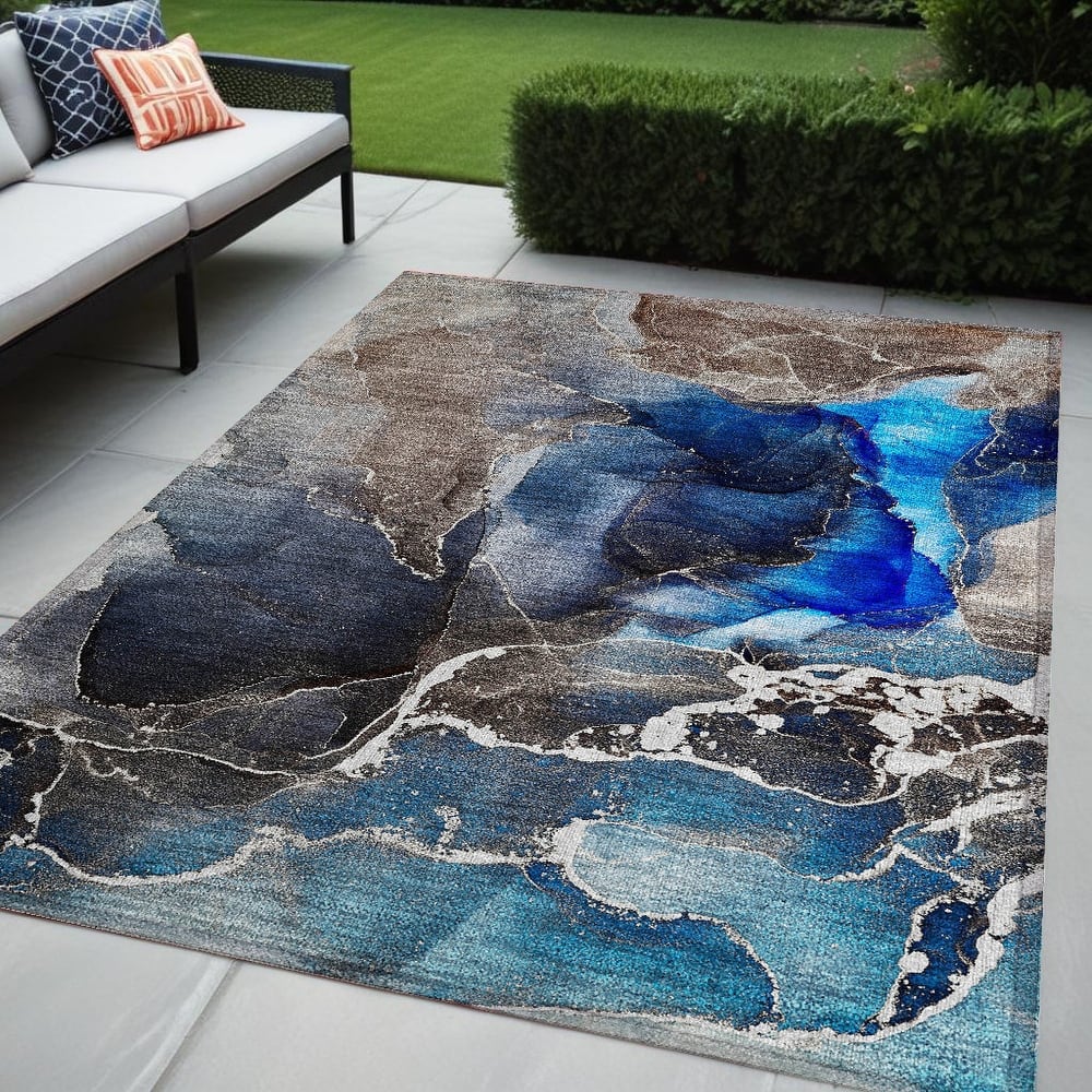 Dava Artistic Abstract Weather Resistant Current & Stylish Outdoor Rug