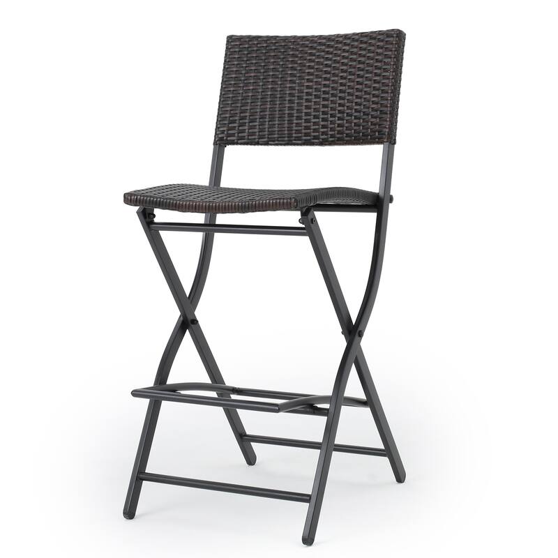 Outdoor Wicker Barstools Set of 2 Patio Bar Stool Foldable Chair