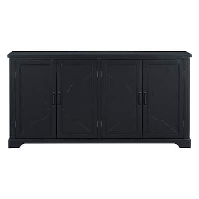 Rustic Wooden Sideboard - Pine Doors & Legs, 4 Metal Handles - Hallway, Entryway, Living or Dining Room