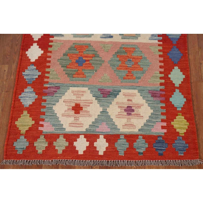 Multicolor Kilim Area Rug Flatweave Foyer Wool Carpet - 3'3"x 4'10"