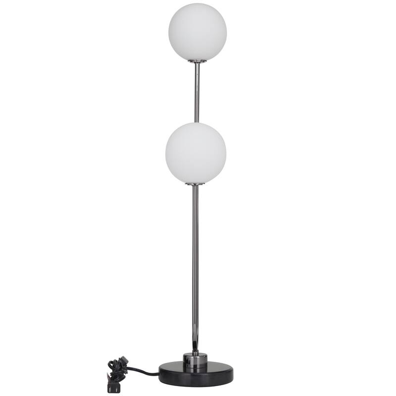 Metal Curved Orb 2 Light Room Table Lamp with White Glass Shades and Marble Base - Gold or Silver - Roche River Decor