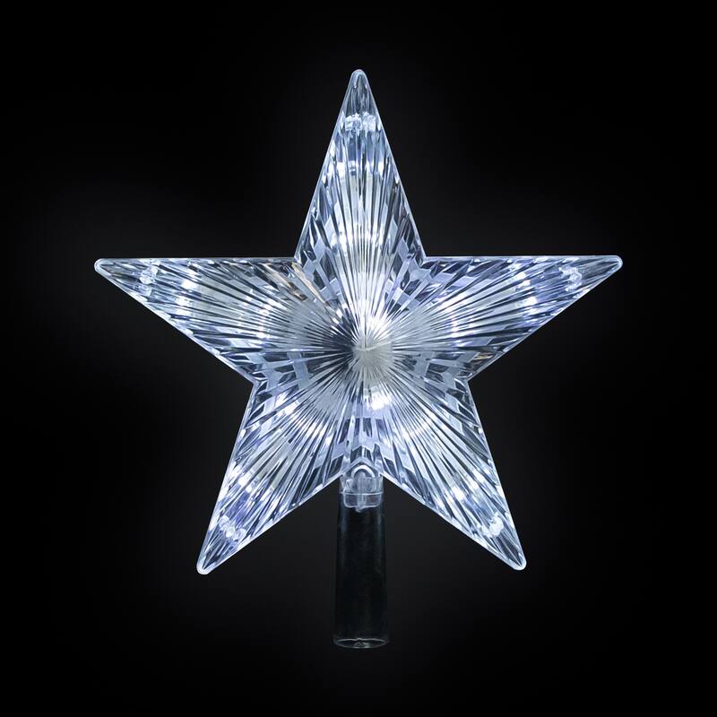 8.5" LED Clear 5 Point Star Christmas Tree Topper, White Lights