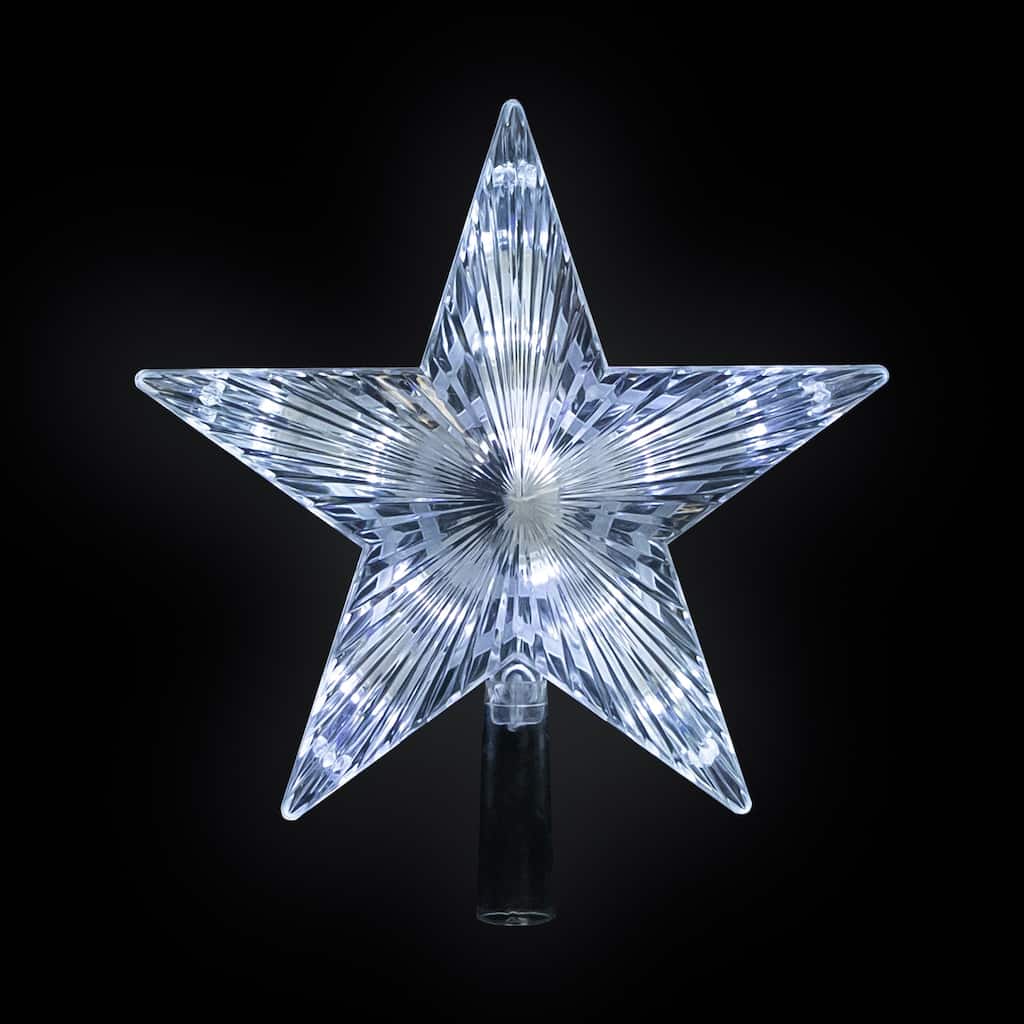 8.5" LED Clear 5 Point Star Christmas Tree Topper, White Lights