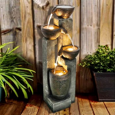 Faux Stone 40-inch Outdoor Water Fountain Garden Waterfall w/ Lights
