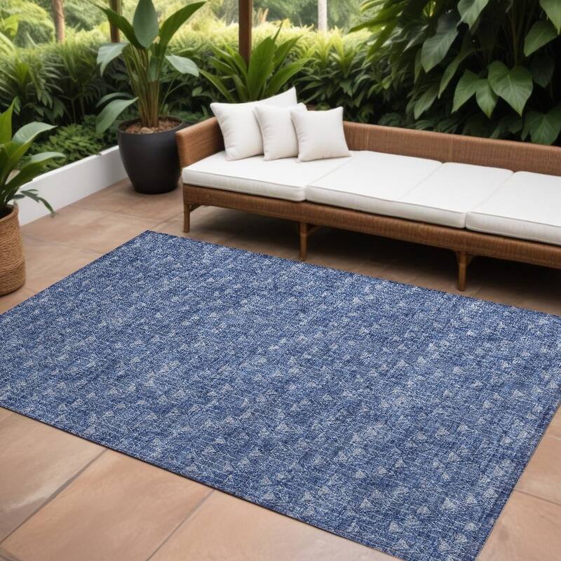 Alfiri Sleek Geometric Weather Resistant Timeless Fusion Outdoor Rug - 9' X 12' - Blue