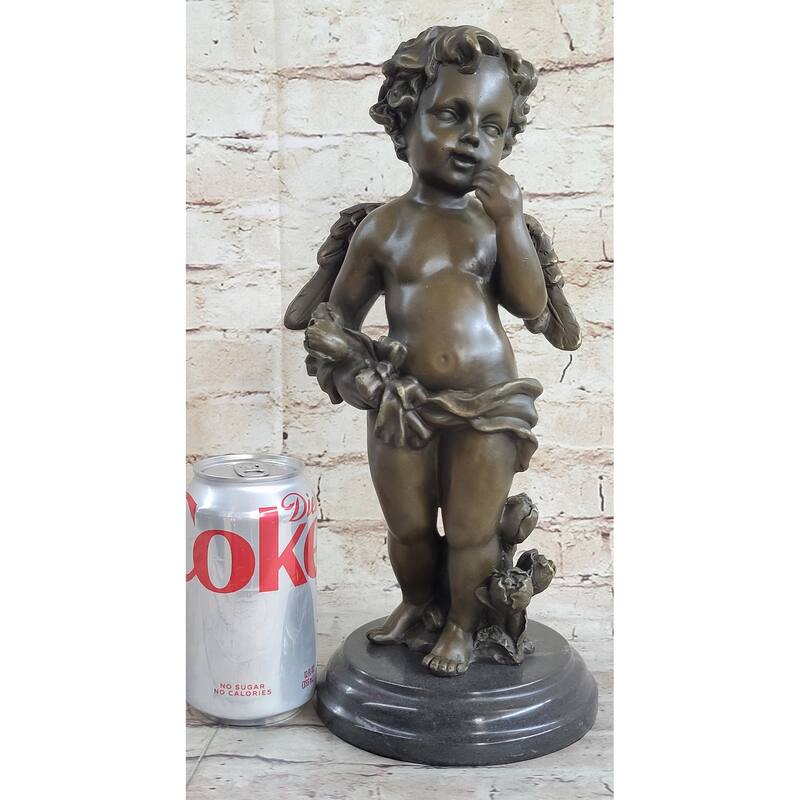 Handmade French Cherub Bronze With Wings Art Nouveau Lost Wax Figurine Figure
