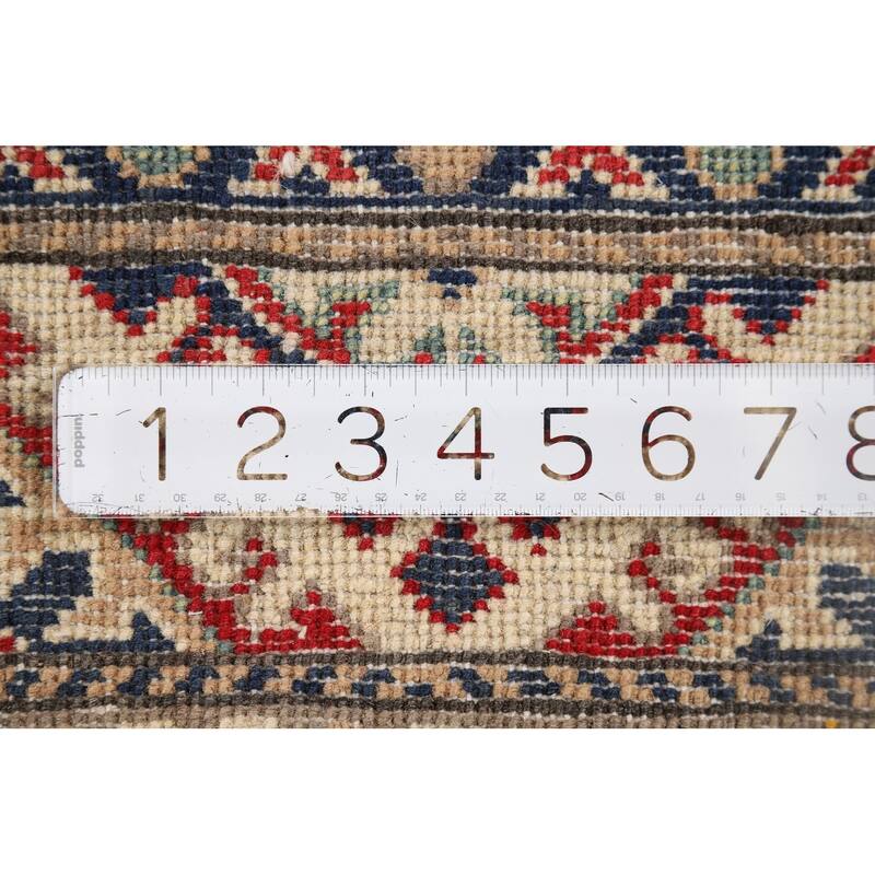 Geometric Kazak Runner Rug Handmade Wool Carpet - 2'7" x 10'7"