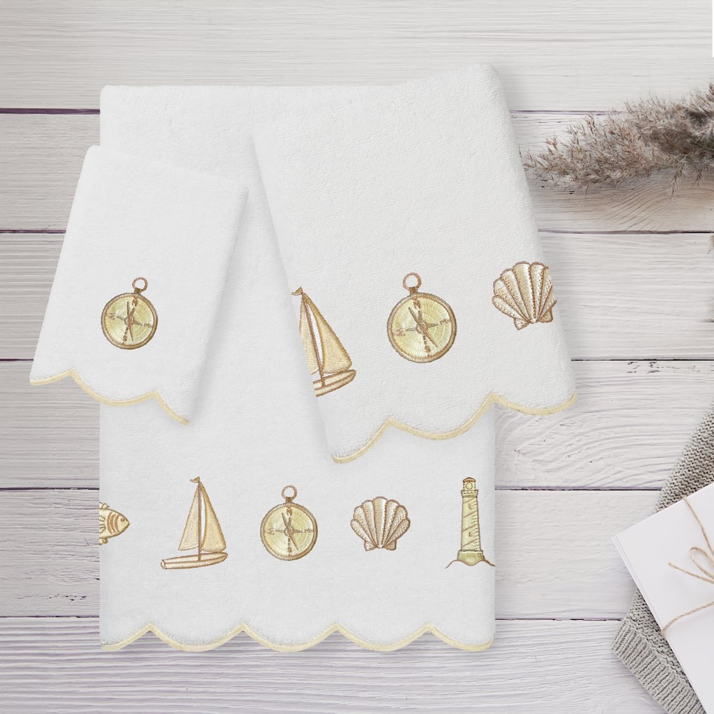 Authentic Hotel and Spa 100% Turkish Cotton SEA JOY Scallop Embellished Towel Collection