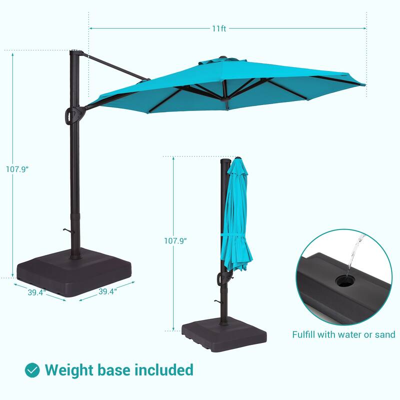 BONOSUKI 11-ft 360-degree Rotating Cantilever Patio Umbrella with Base