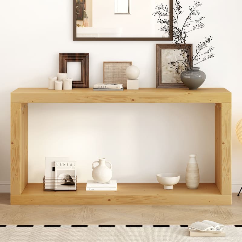 Modern Entrance Table, Rectangular Hallway Tables with Open Storage Shelf Console Tables Accent Table for Living Room - Natural