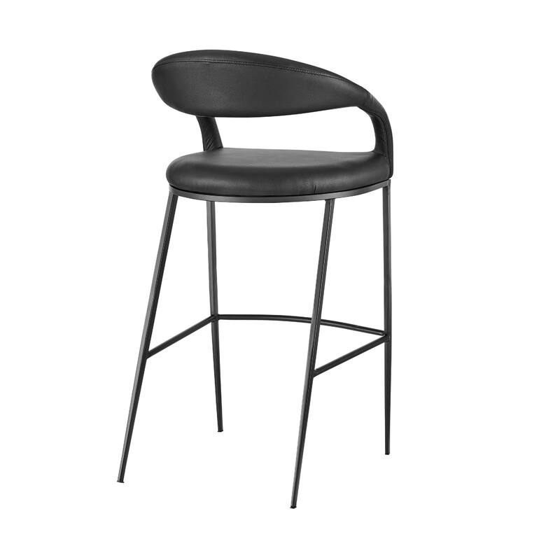 Monie Barstool Chair, Curved Floating Back, Black Faux Leather