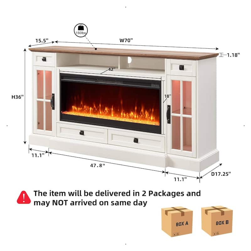 70" Farmhouse Fireplace TV Stand, Entertainment Center, Console Table