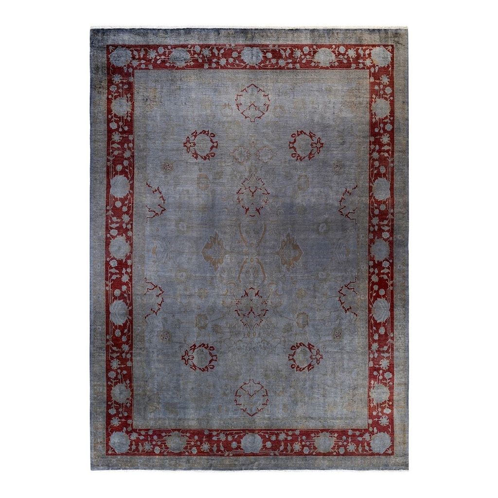 Overton Hand Knotted Wool Vintage Inspired Modern Contemporary Overdyed Gray Area Rug - 9' 1" x 12' 7"