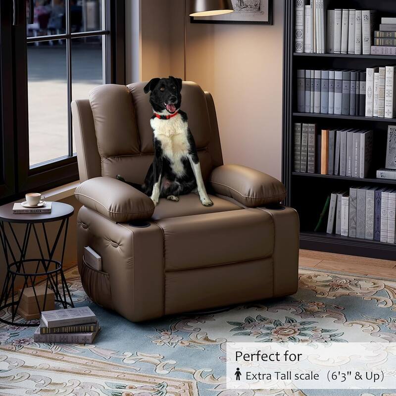 Oversized Manual PU Leather Recliner Sofa Chair with Cup Holders