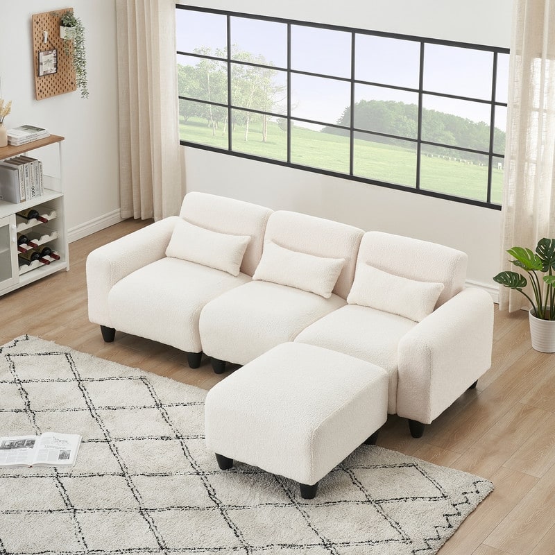 84.6" Teddy velvet L-shaped modular sofa