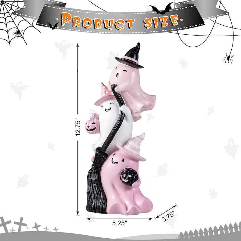 Glitzhome 13''H Halloween Polyresin Pink or White Stacked Ghost Table Decor