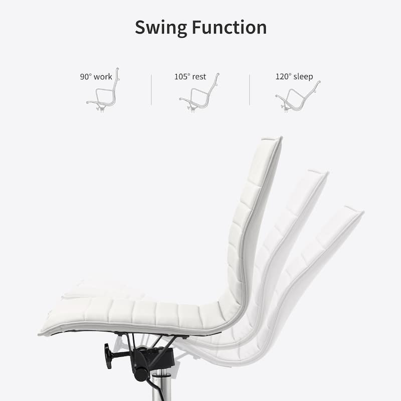 Modern Drafting Chair Upholstered PU Leather Ribbed Armless Mid Back with Tall Adjustable Base & Leg Rest